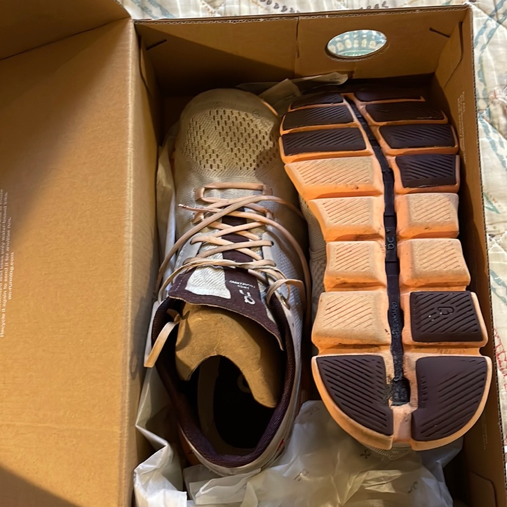 Peach and Grey on cloud size 8.5 sneakers